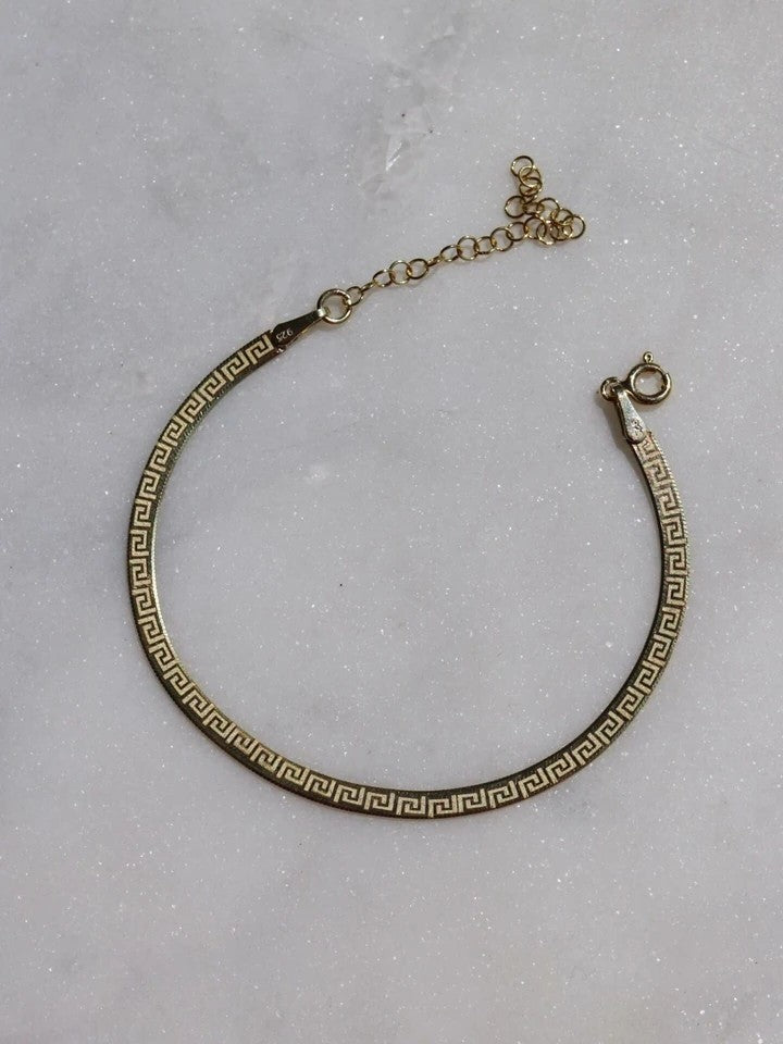 Patterned Flat Bracelet 925 Silver