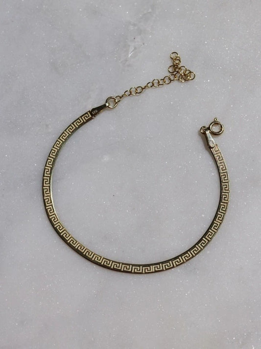 Patterned Flat Bracelet 925 Silver