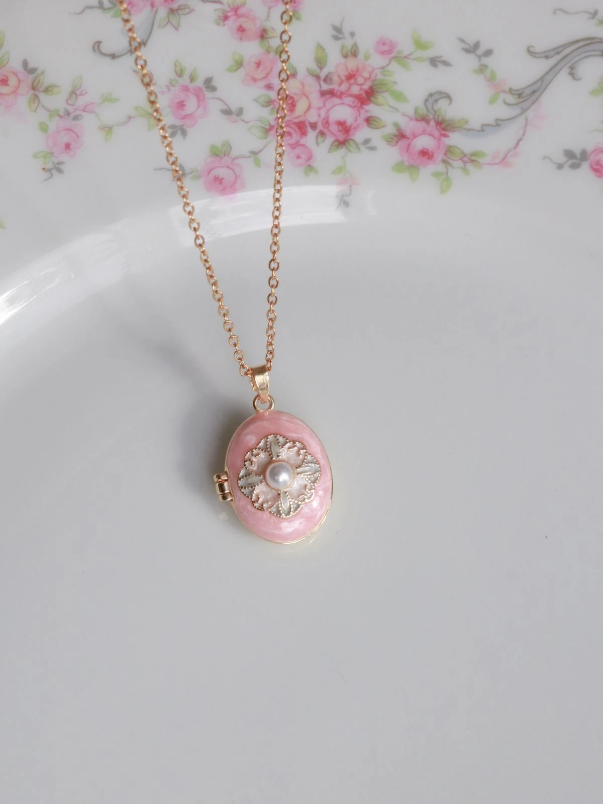 Pink Mystic Mosaic Personalized Photo Locket Necklace