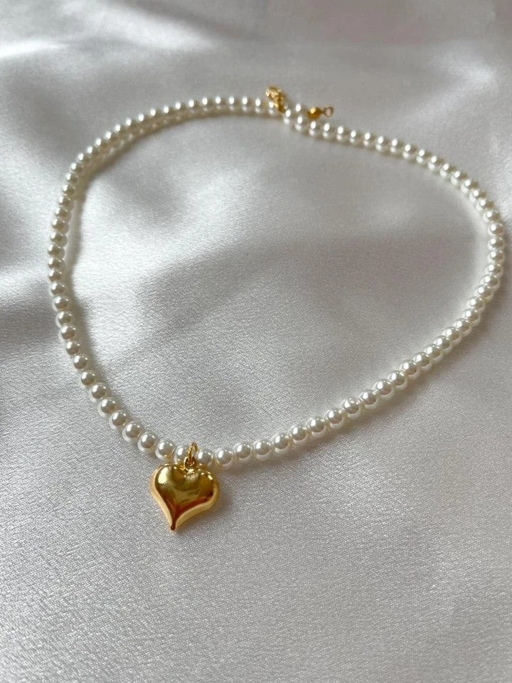 Bombe Heart Glass Pearl Necklace