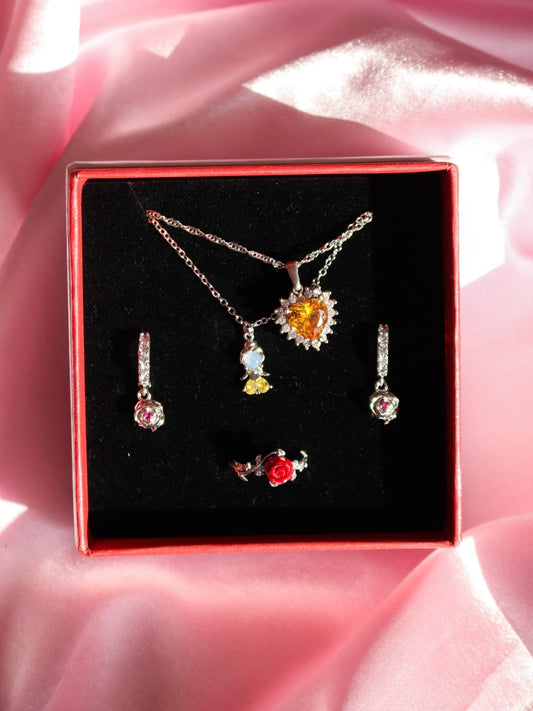 Belle Rose Necklace, Earrings, Ring Jewelry Set