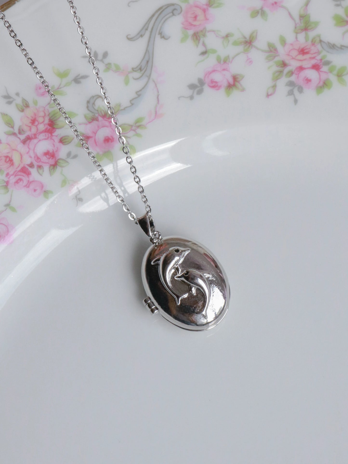 Silver Dolphin Spirit Personalized Photo Locket Necklace
