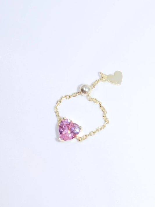 Heart Chain Ring Pink 925 Sterling Silver