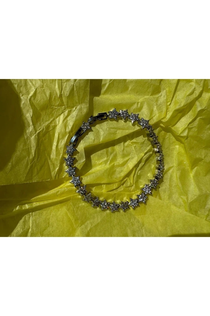 White Zircon Stone Star Waterway Bracelet - Silver