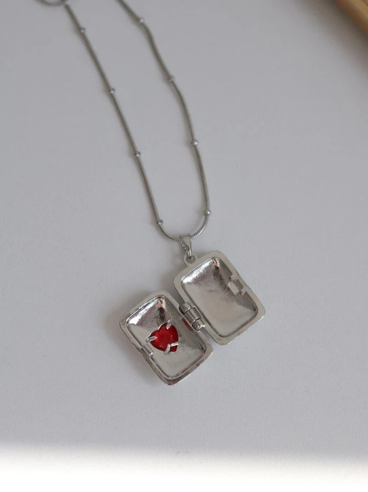 Personalized Red Heart Locket Steel Necklace