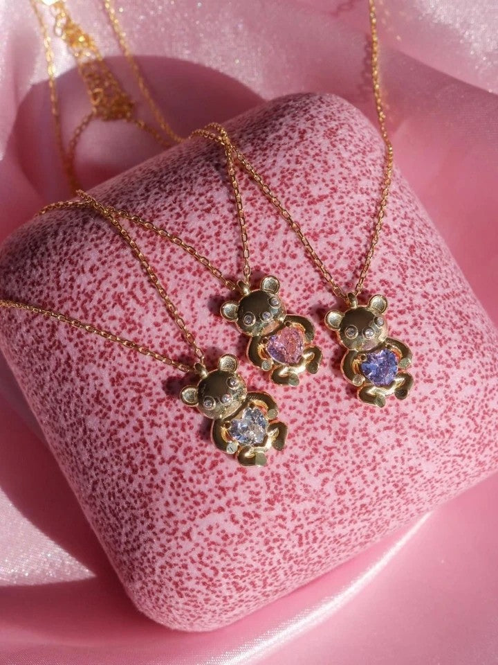 Heart Teddy Bear 925 Silver Necklace
