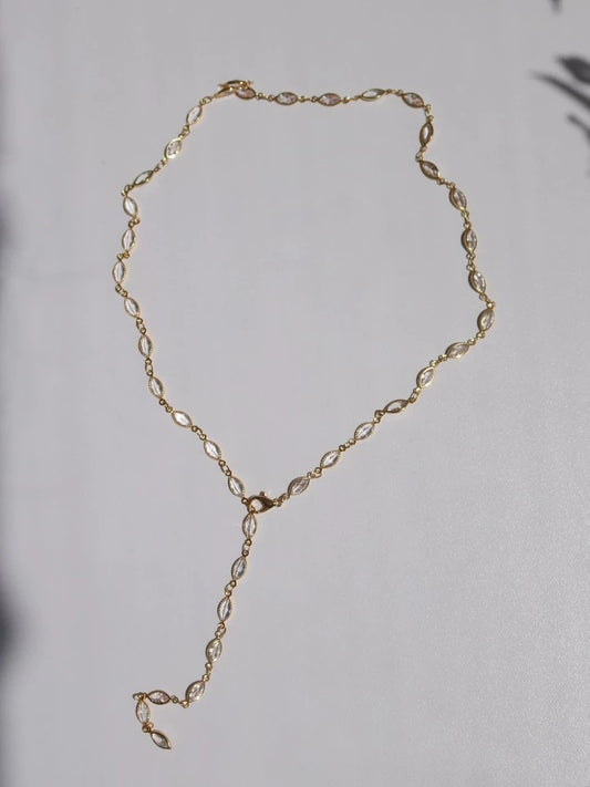 Circle White Y Necklace