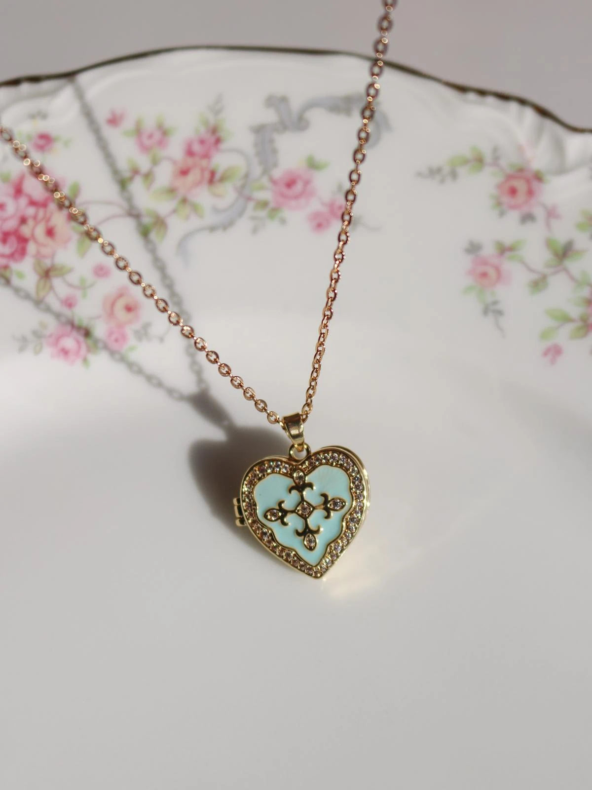 Blue Timeless Heart Personalized Photo Locket Necklace