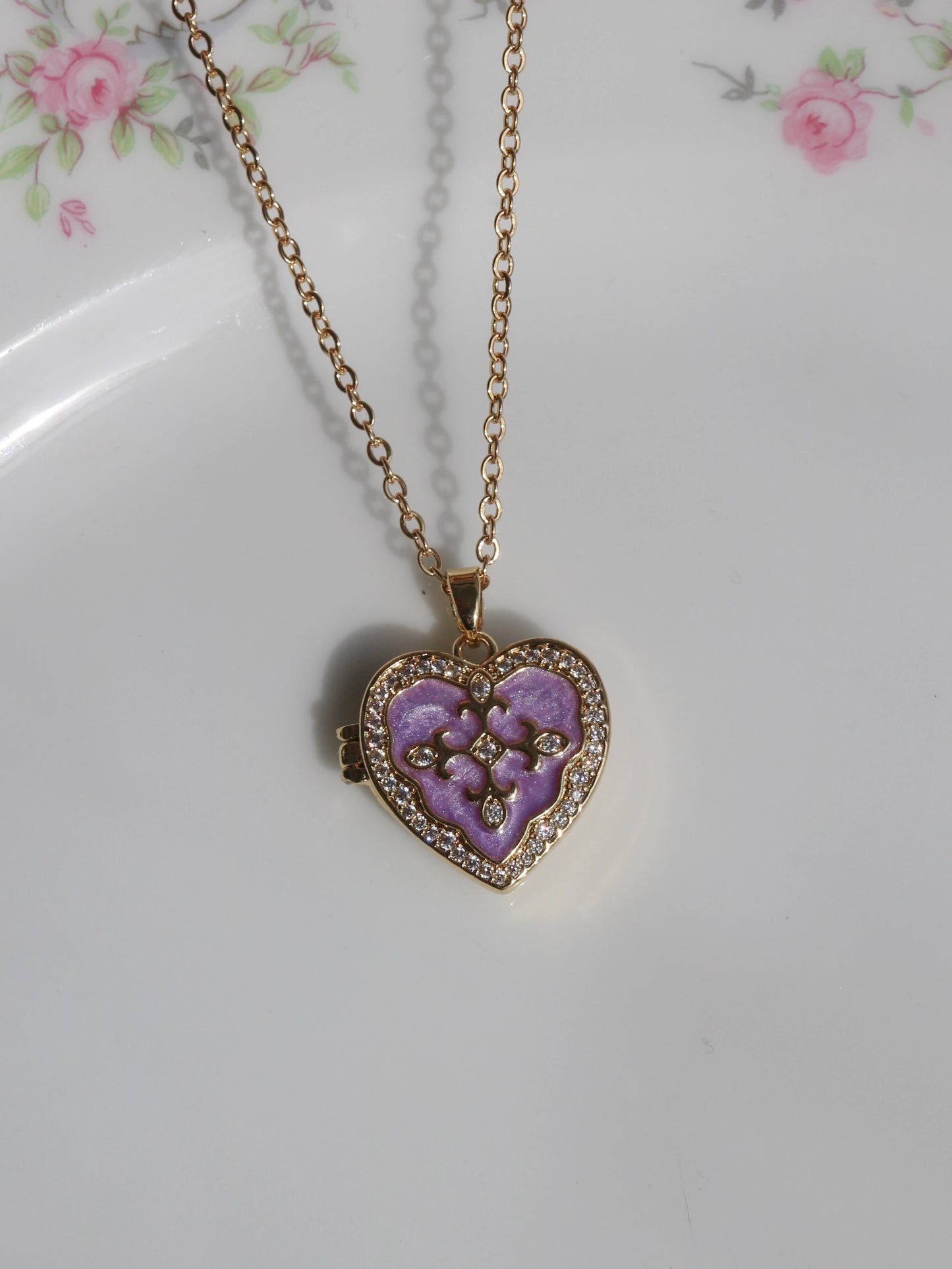 Purple Timeless Heart Personalized Photo Locket Necklace