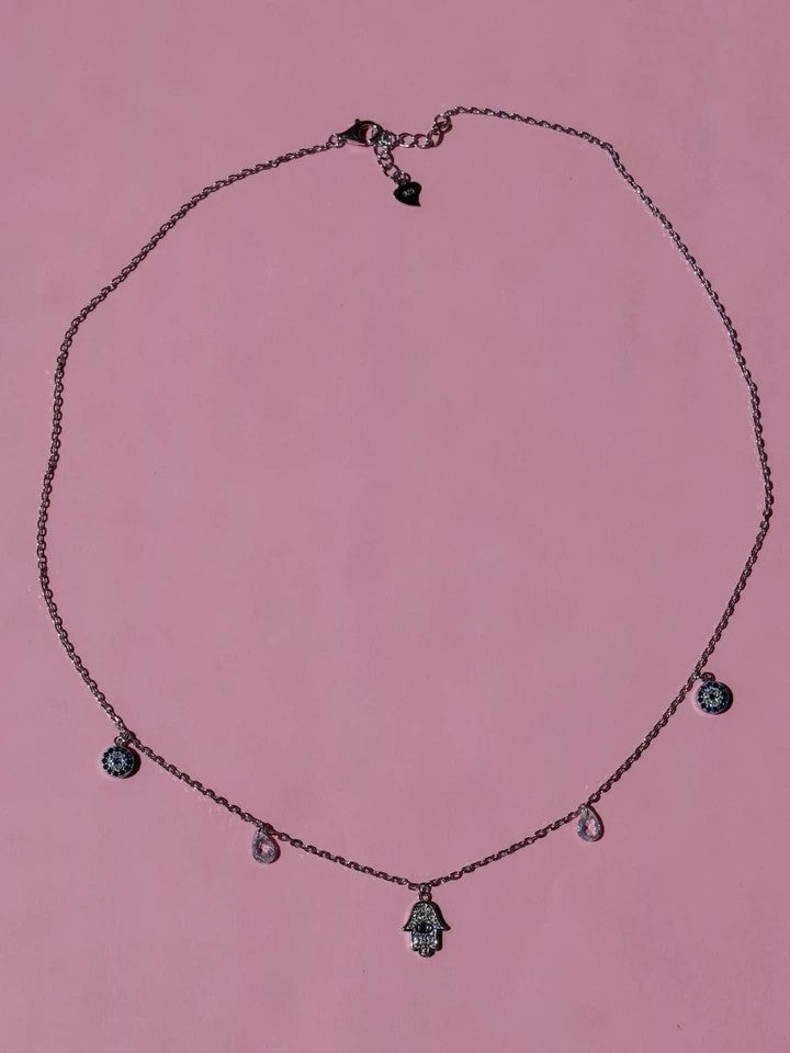 Five-Piece Evil Eye Charm Necklace 925 Silver