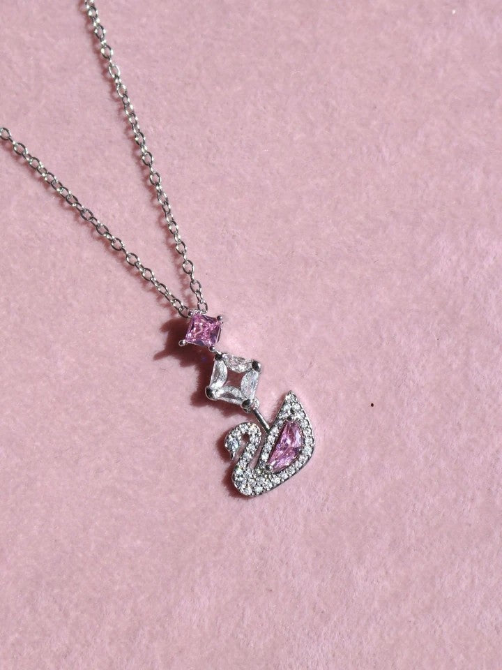 Pink Swan Shine Steel Necklace