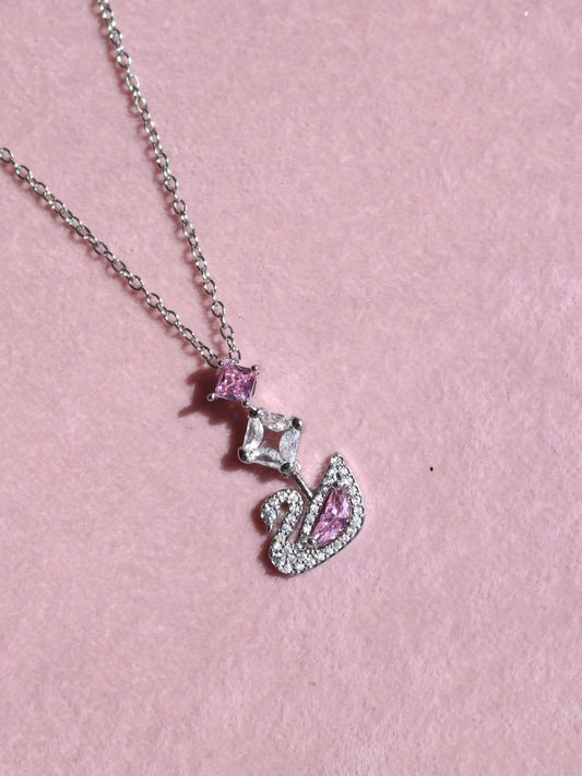 Pink Swan Shine Steel Necklace