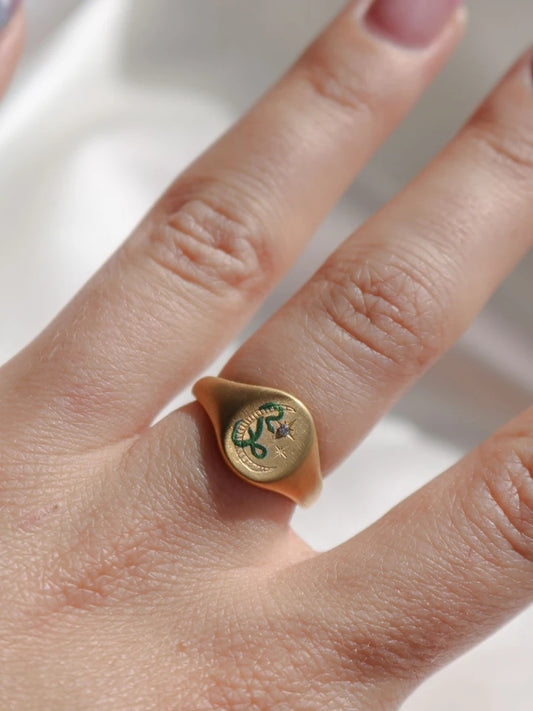 Vintage Snake Of The Moon Steel Ring