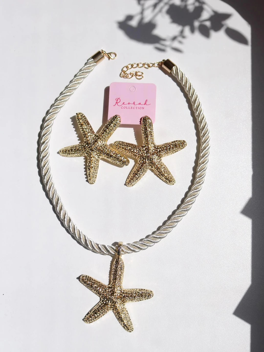 Golden Starfish Necklace and Earring Set