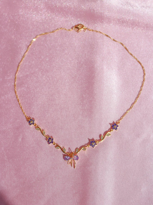 Purple Ribbon Garden Necklace
