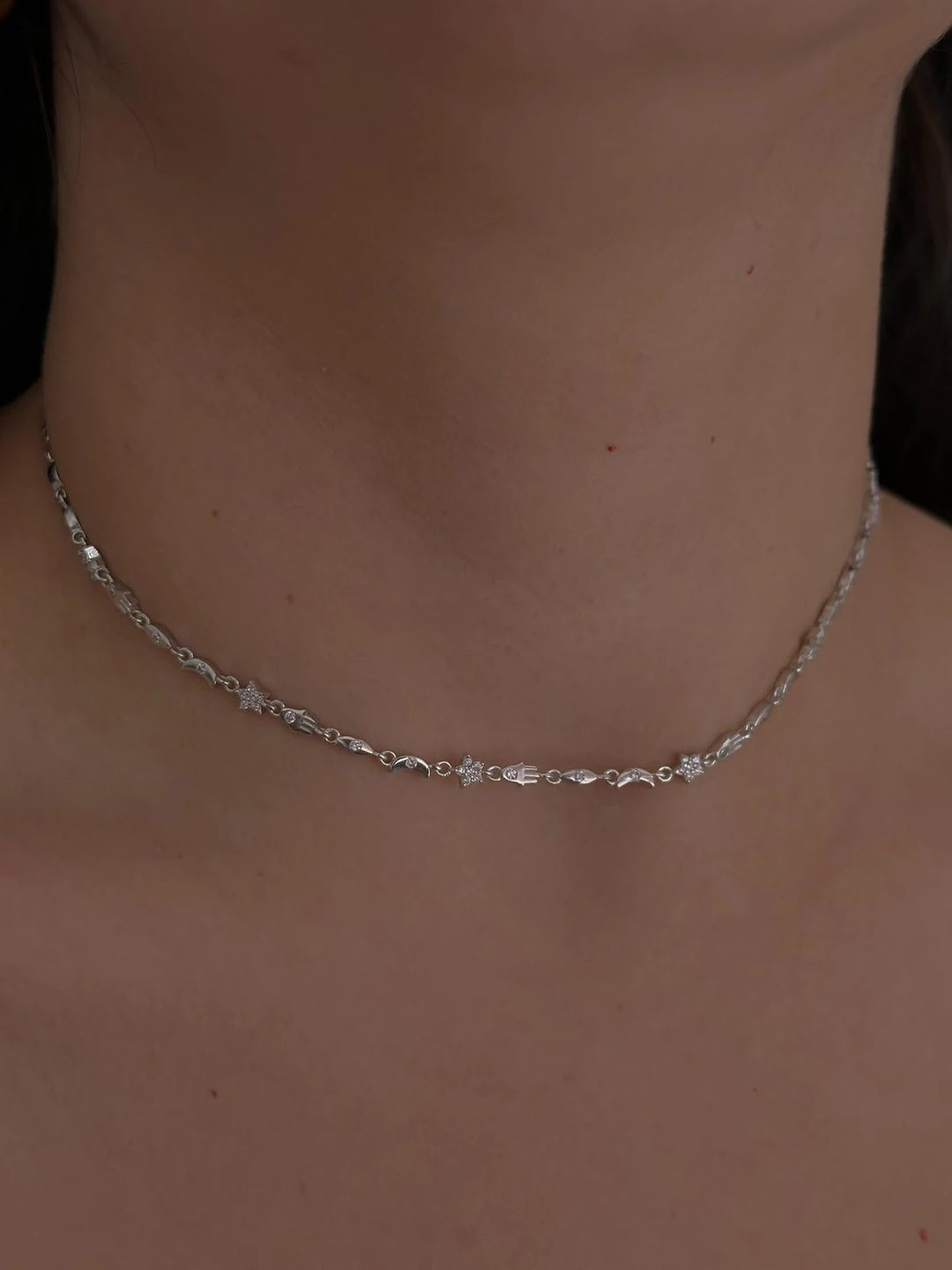 White Fatima's Starry Hand 925 Silver Necklace, 925 Sterling Silver