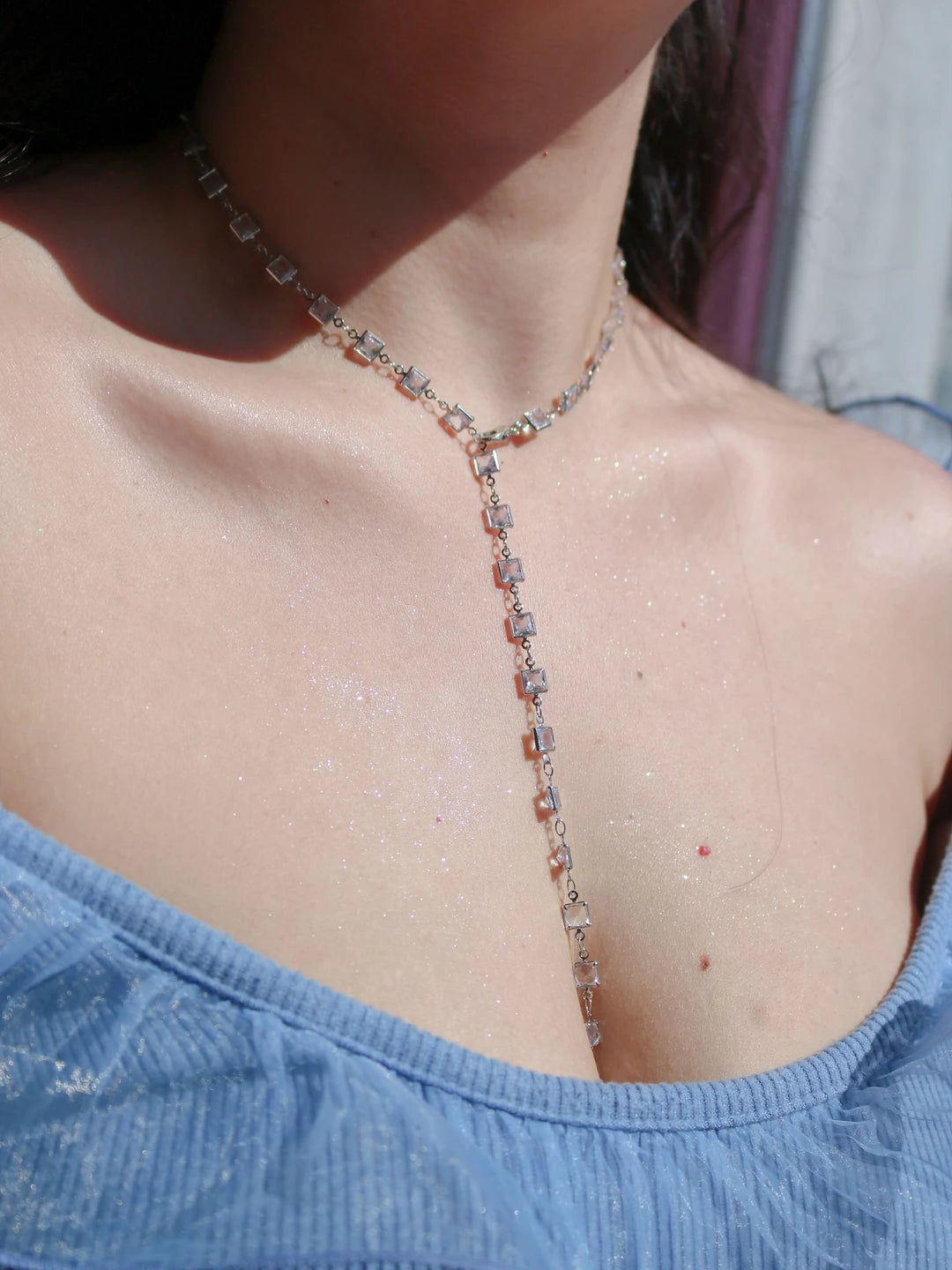 White Square Y Necklace