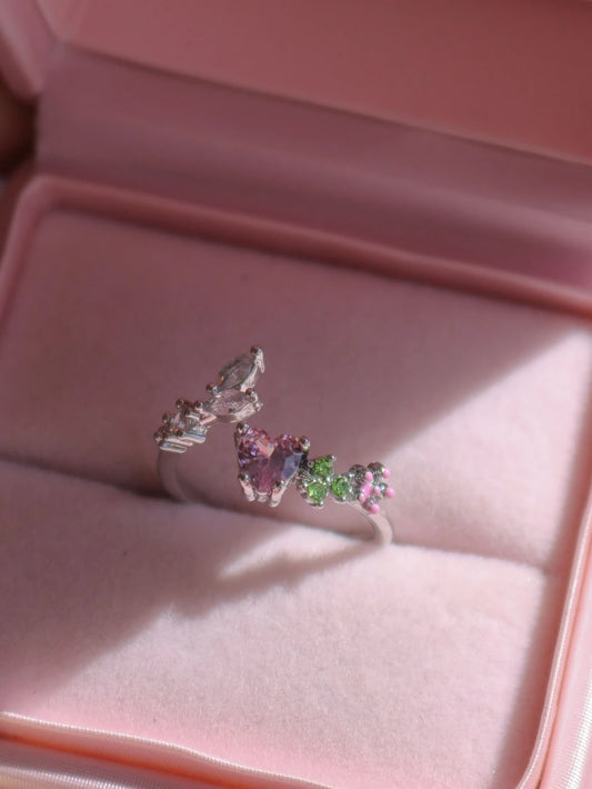 Pink Heart in Bloom Ring