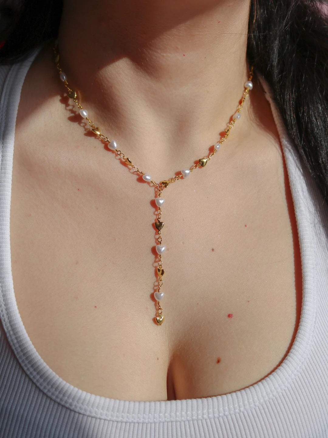 Endless Heart Y Necklace with Pearls