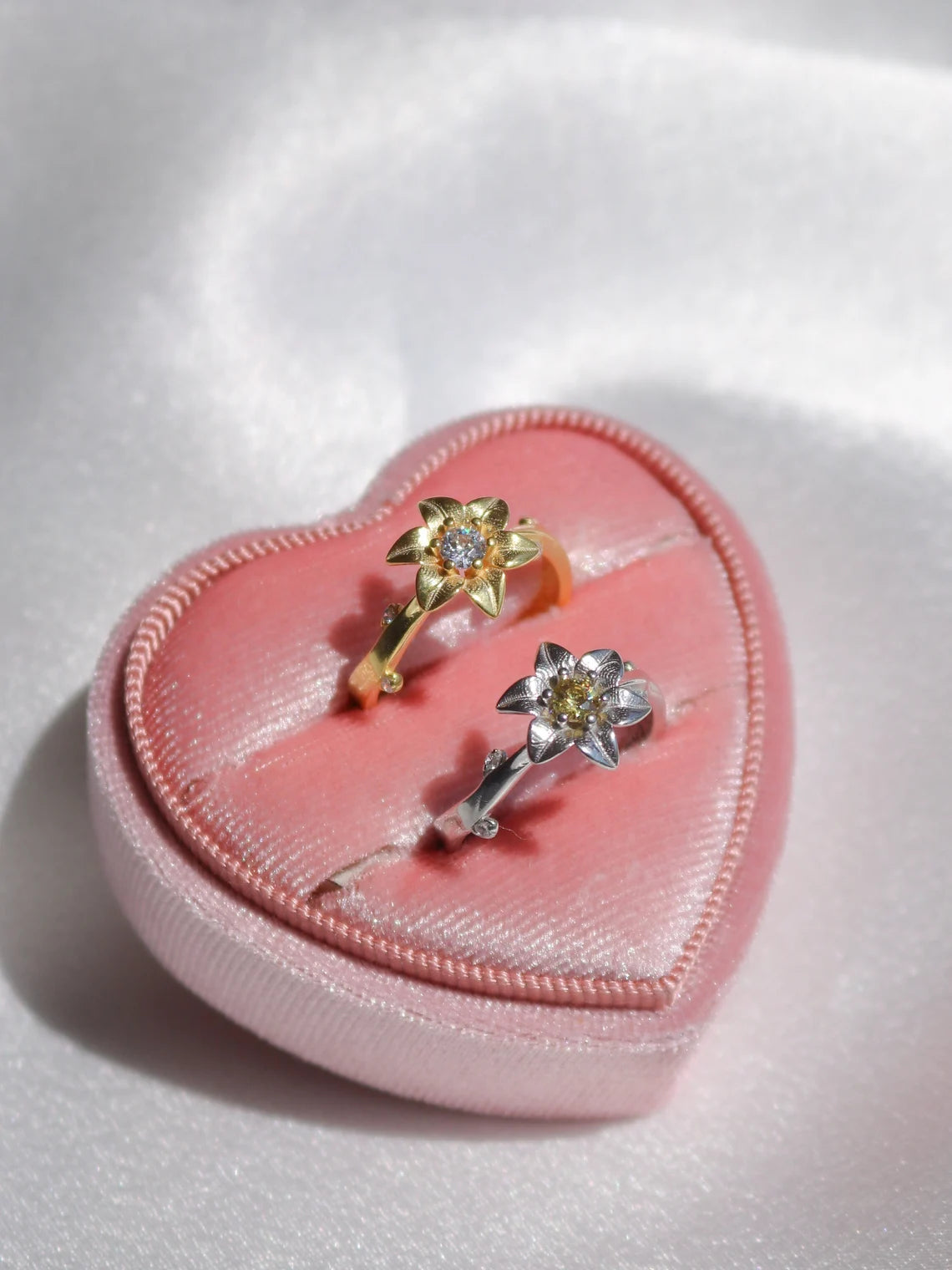 Rapunzel Flower Gleam and Glow Necklace, Earring, Ring Set, 925 Sterling Silver