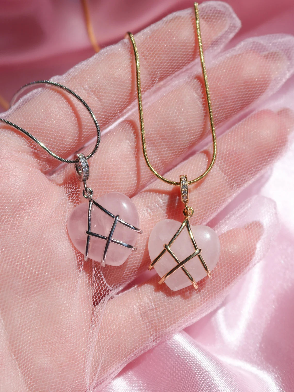 Diamond Chateau Rose Quartz Heart Necklace