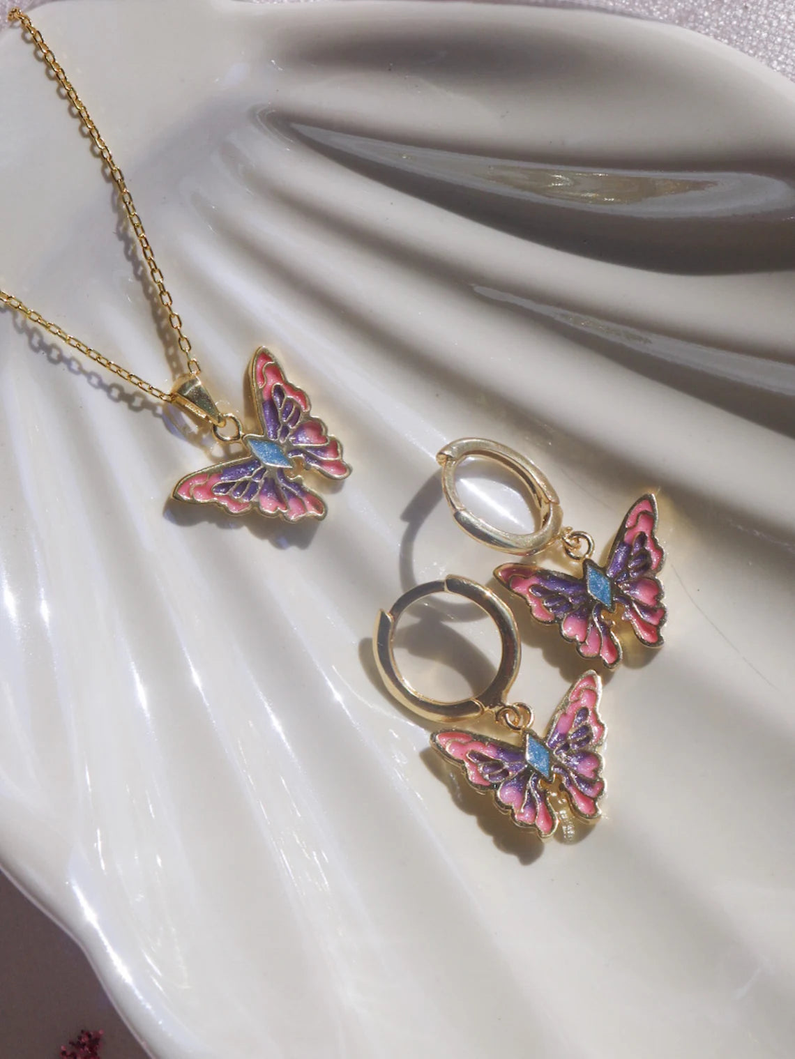 Fairytopia Elina Kelebek Kolye, Mermaidia Kolye, 925 Ayar Gümüş, Mariposa Kolye, Altın ve Gümüş Kaplama