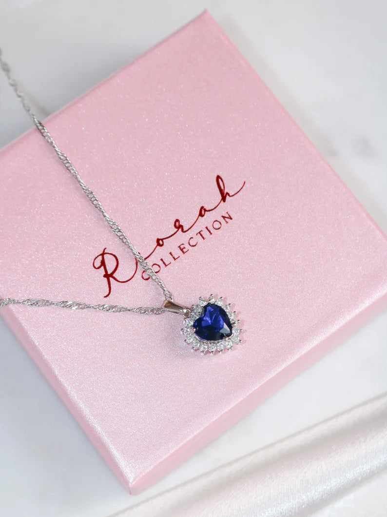 Titanic Necklace, Heart of Ocean Blue Diamond Necklace, Zirconia