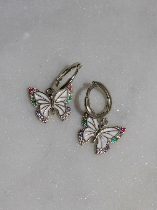 Rainbow Butterfly Earrings, 925 Sterling Silver