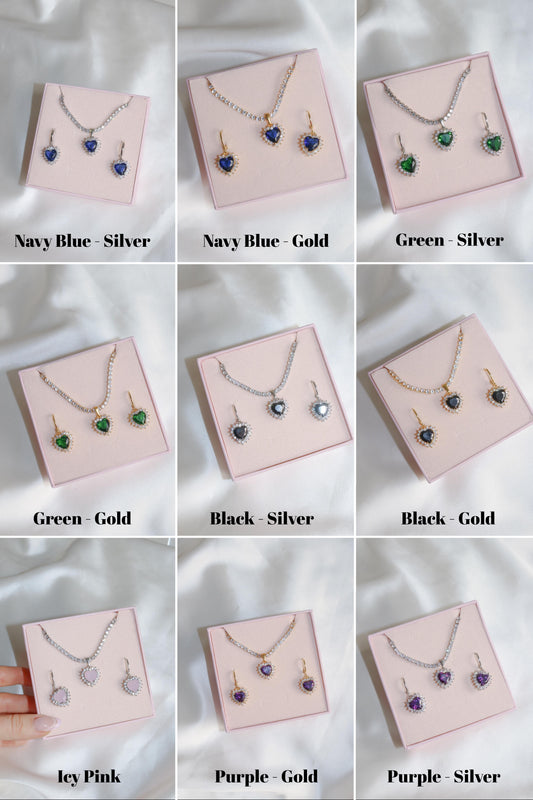 Royal Heart Choker Necklace and Earring Set