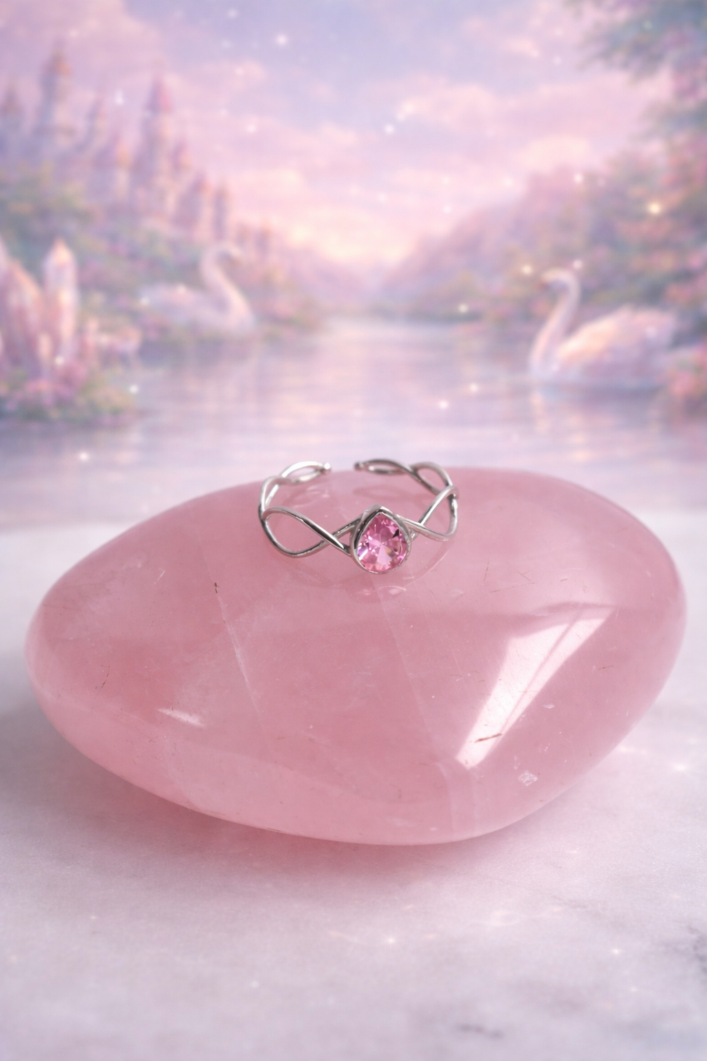 Swan Princess Odette Pink Stone Tiara Ring