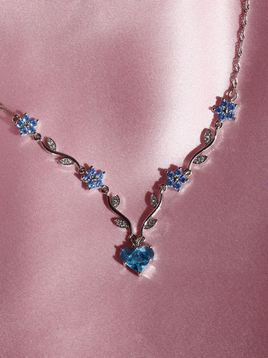 Blue Heart Flower Necklace