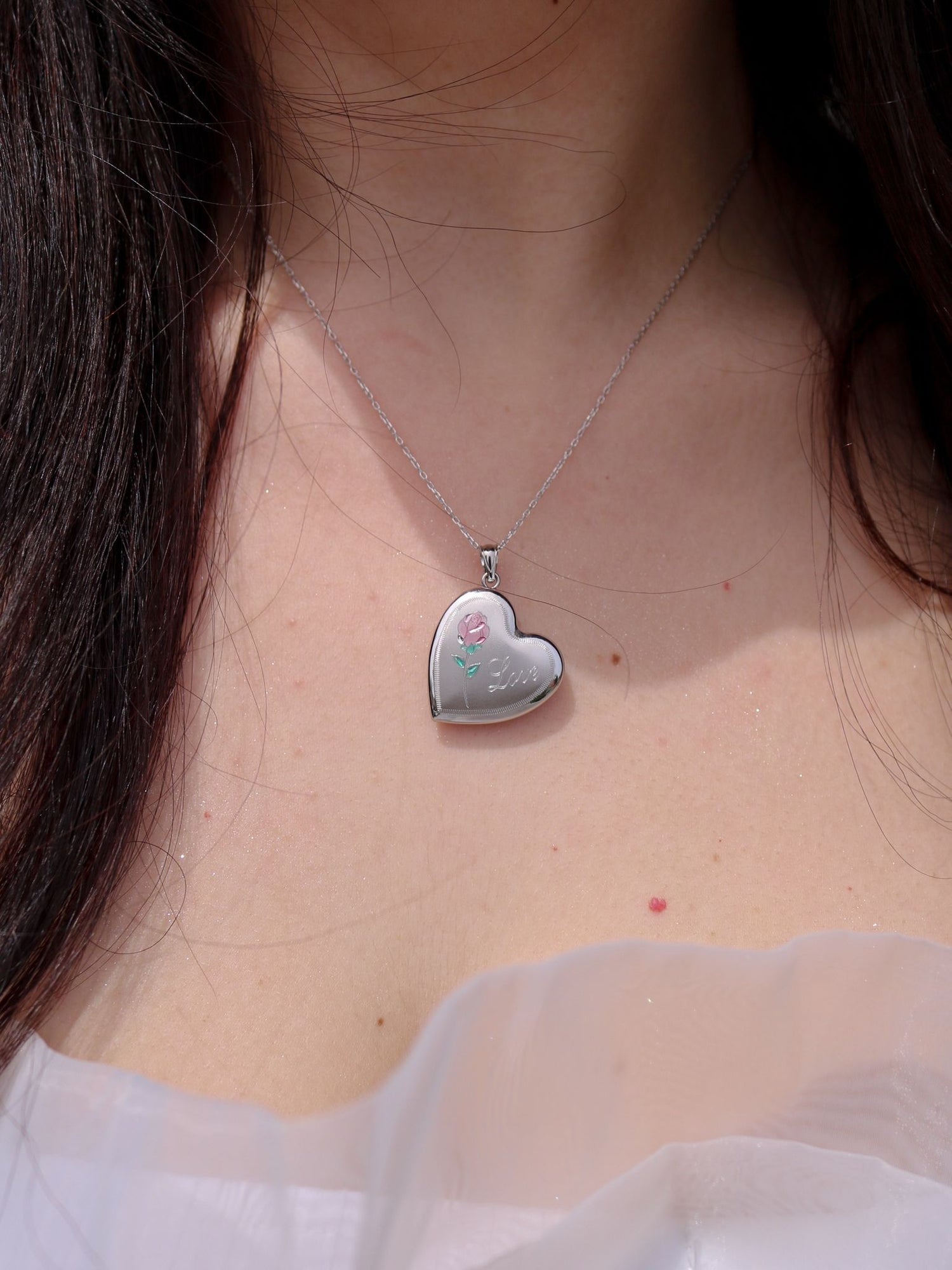 First Bloom Heart 925 Personalized Photo Locket 925 Sterling Silver Necklace