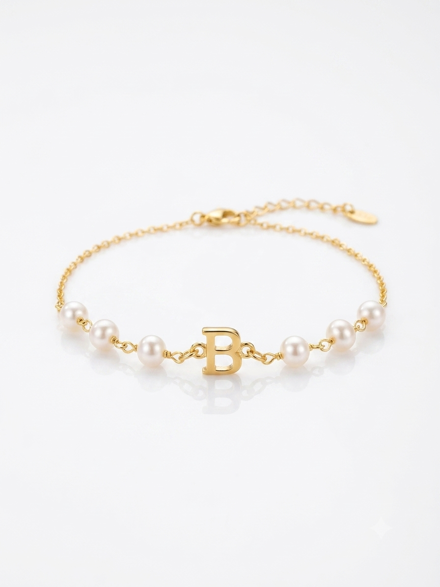 Aurora Pearl Letter 925 Sterling Silver Bracelet