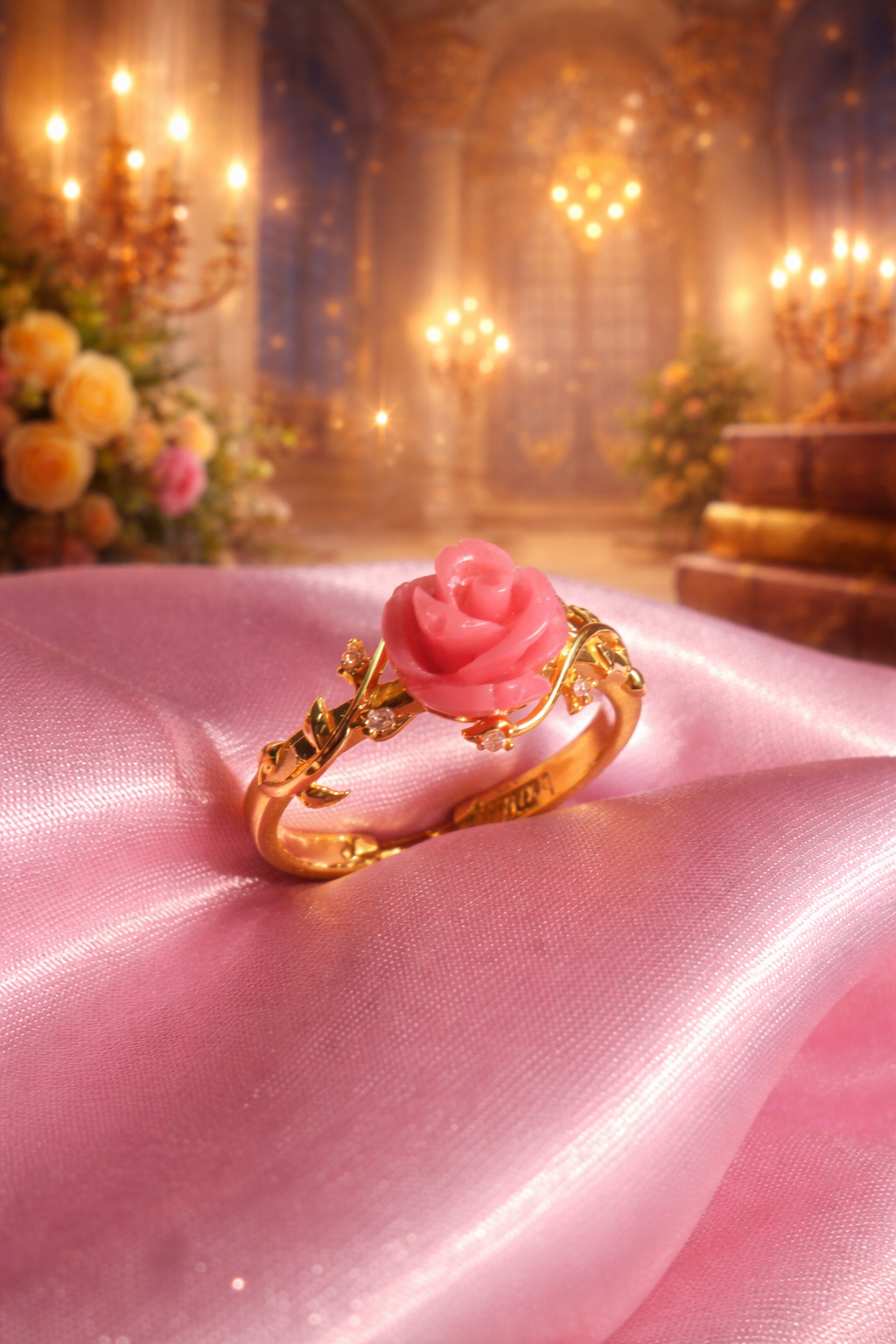 Belle The Beauty Pink Rose Ring, 925 Sterling Silver, Eternal Ring