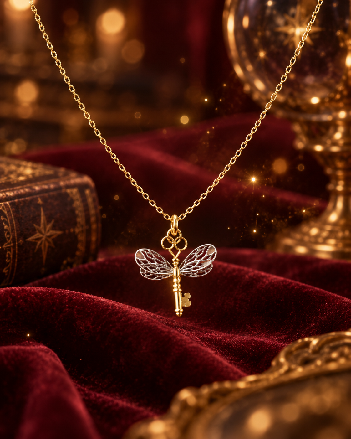 Wizard Harry Flying Key Necklace, 925 Sterling Silver