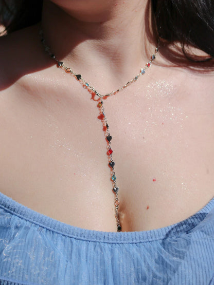 Colorful Heart Gems Y Necklace