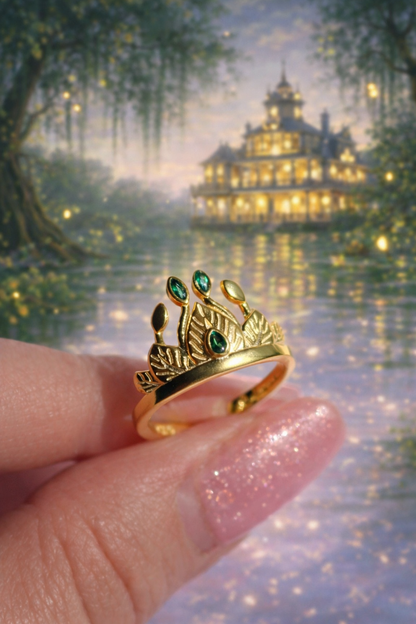 Princess Tiana Crown Ring, Frog Ring, 925 Sterling Silver
