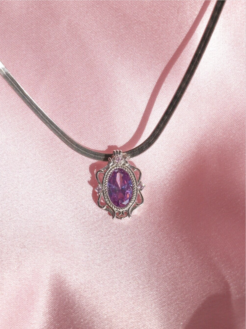 Rapunzel Necklace, 925 Sterling Silver, Lilac Zirconia Necklace