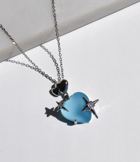 Shining Blue Heart Necklace Steel