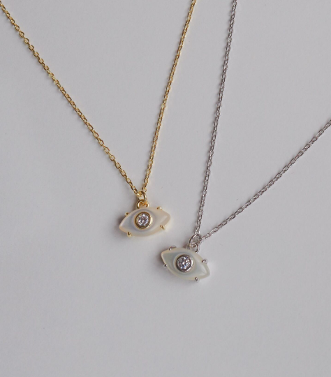 Minimal Mother of Pearl Eye 925 Silver Necklace