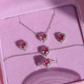 Pink Princess Heart Necklace, Necklace, Earring and Ring Set, 925 Sterling Silver