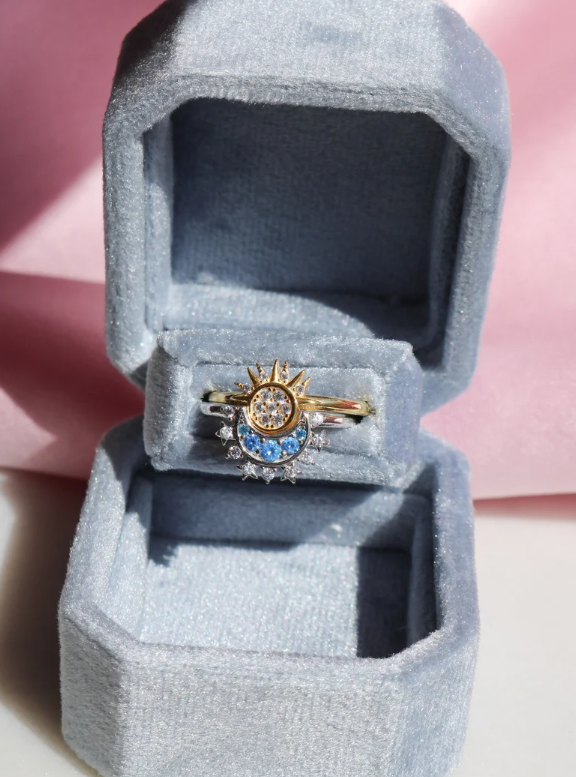 Celestial Moon and Sun 2pcs Rings, Couple Rings, 925 Silver