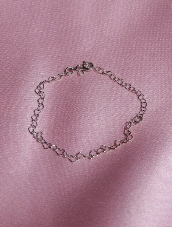 Heart to Heart Chain Bracelet, Gold or Silver Plated, 925 Sterling Silver, Basic Heart Bracelet