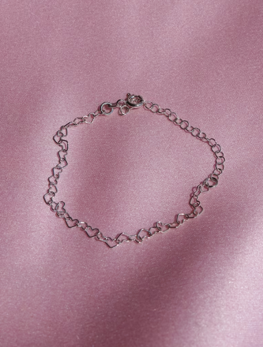 Heart to Heart Chain Bracelet, Gold or Silver Plated, 925 Sterling Silver, Basic Heart Bracelet