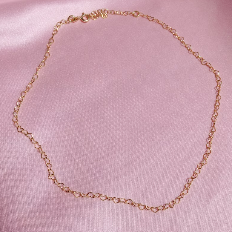 Heart to Heart Chain Necklace, Gold or Silver Plated, 925 Sterling Silver, Basic Heart Necklace