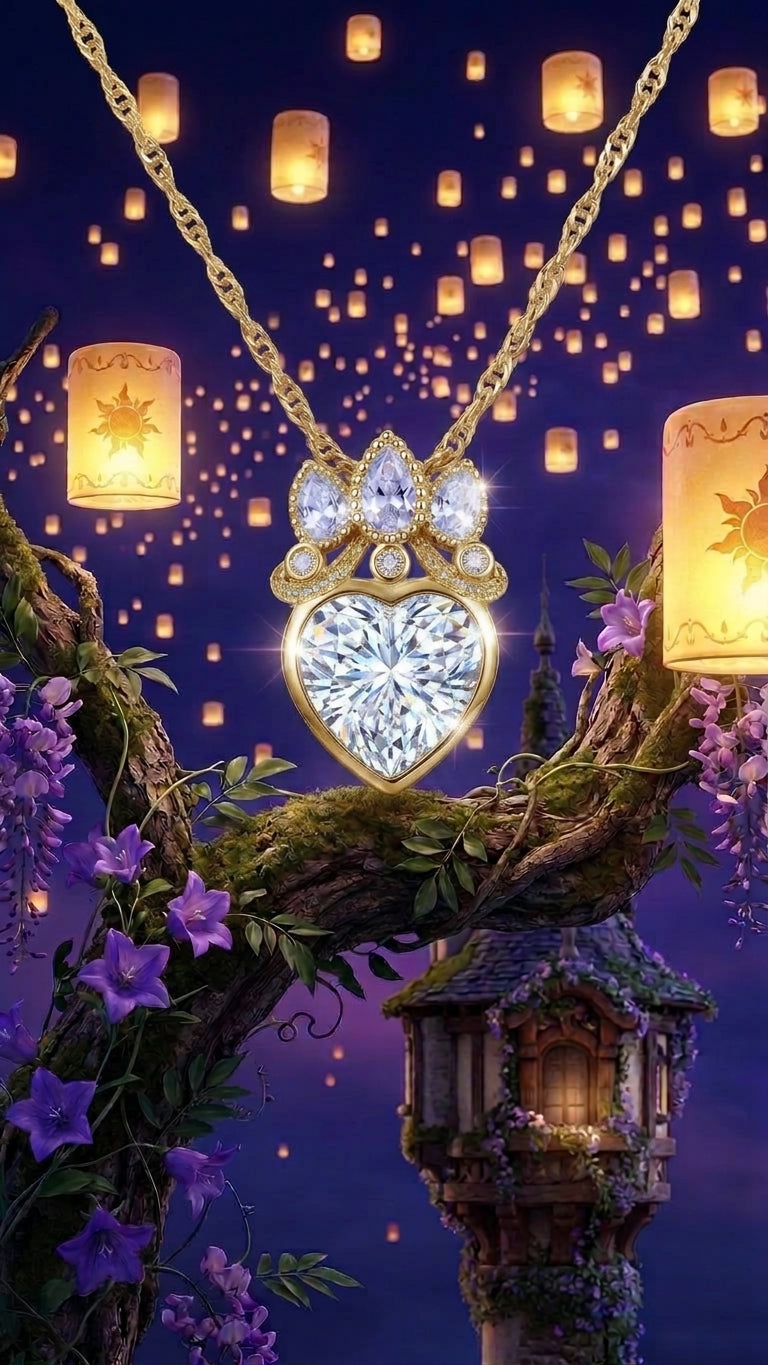 Rapunzel Crown Heart Necklace, Princess Jewelry
