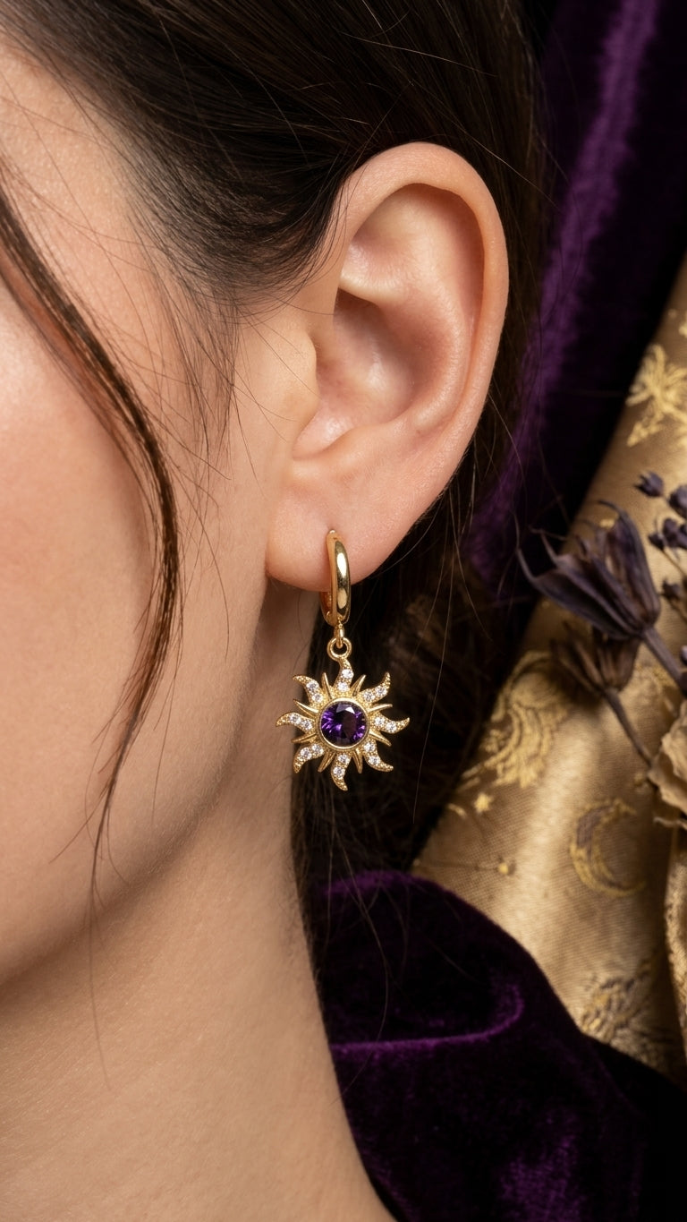 Rapunzel Minimal Purple Sun Earrings