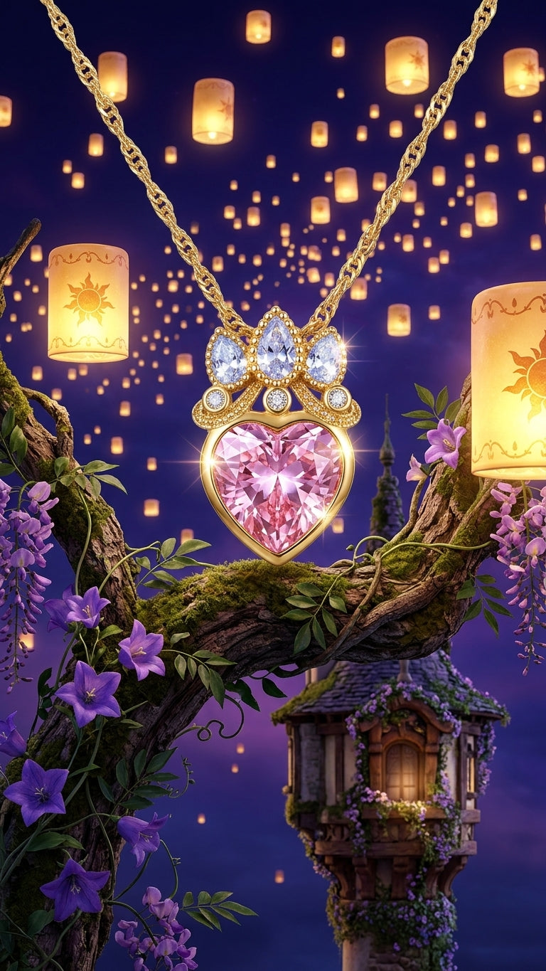 Rapunzel Crown Heart Necklace, Princess Jewelry