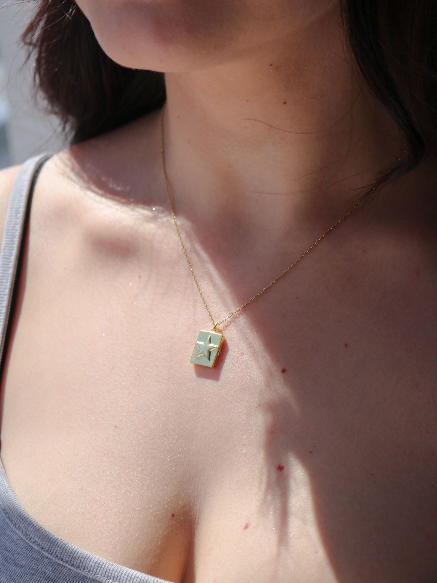 Golden Star Personalized Photo Locket 925 Sterling Silver Necklace