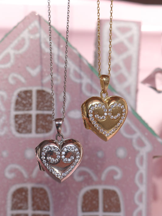 Sugar Plum Princess Clara Locket with Zircon Stones, 925 Sterling Silver Necklace